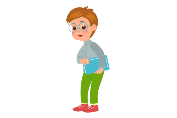 Child Standing with Book or Tablet. Boy