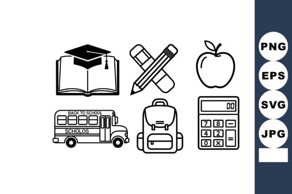 School Education Icons with Book, Pencil