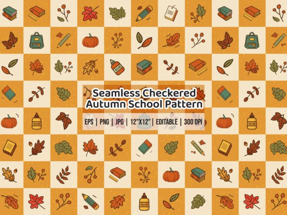 Seamless Checkered Autumn School Pattern: A Versatile Design for Fall Projects